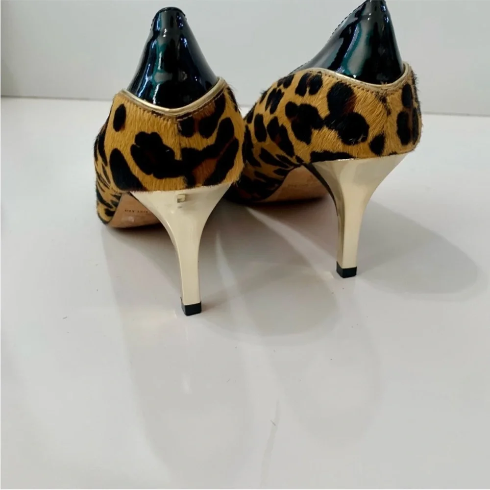 Antonio Melani cheetah calf hair patent leather toe metalic heel pump’s 7.5M